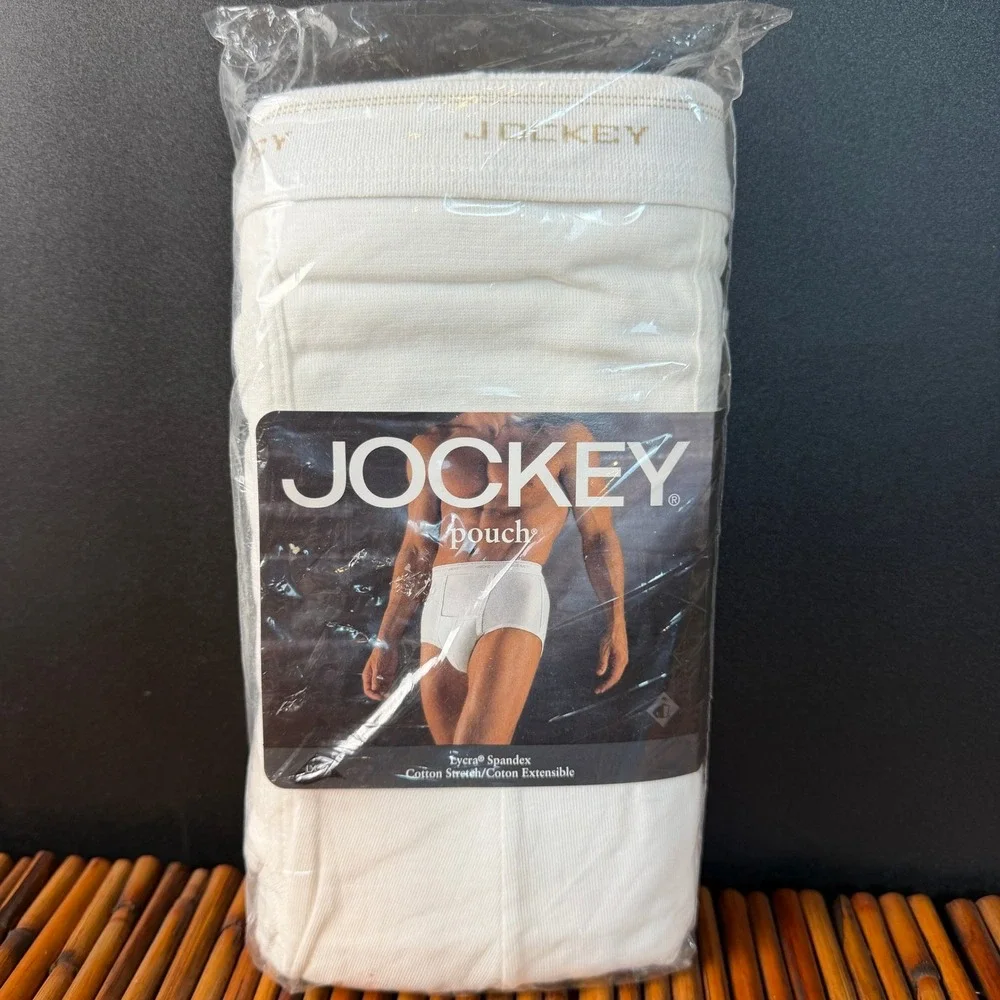 1999 Vintage Jockey Pouch Brief Mens RARE Large White Cotton Full Rise Pouch Fly